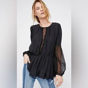 NWT Free People | Women’s black Soul Serene boho lace cut out top, size XS